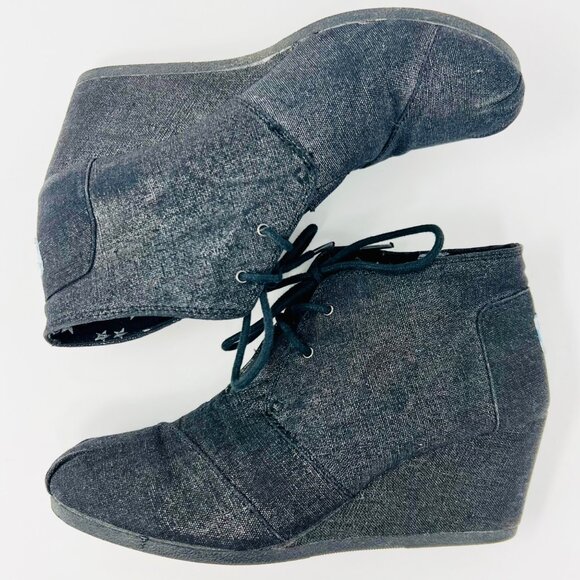 TOMS Black Metallic Kayla Lace Up Ankle Booties 8.5 - Picture 5 of 8